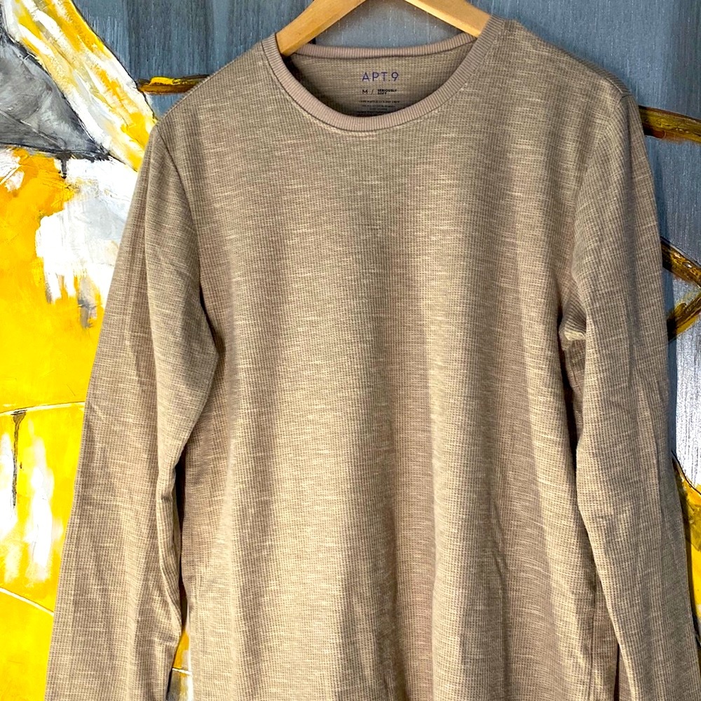 Men's Beige Waffle Knit Long Sleeve Top